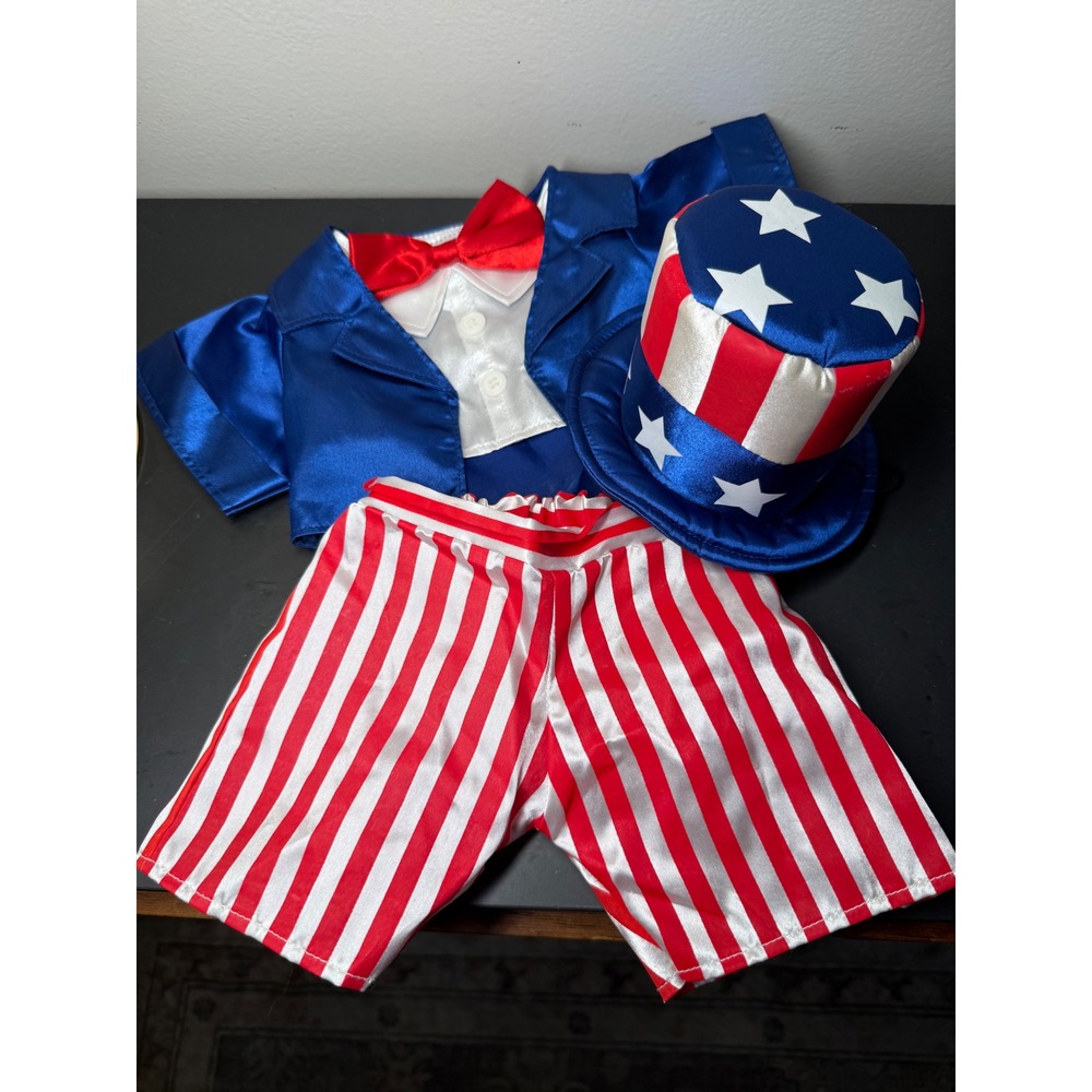 Build A Bear Vintage Uncle Sam Outfit Patriotic USA Top Hat Tuxedo Shorts BABW